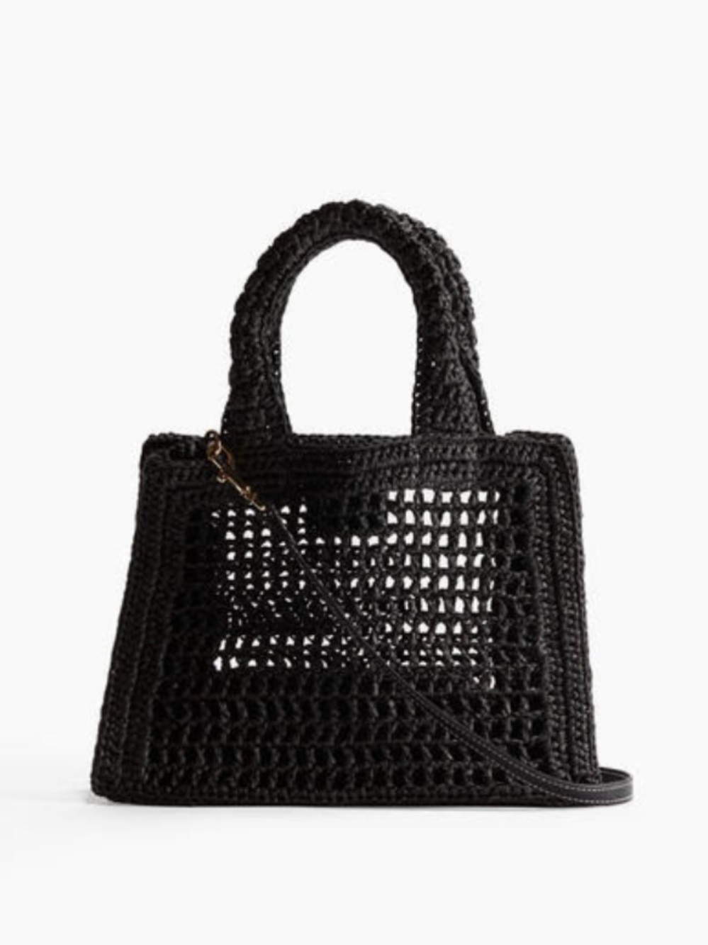 H&M STRAW HANDBAG/Black with Black Strap